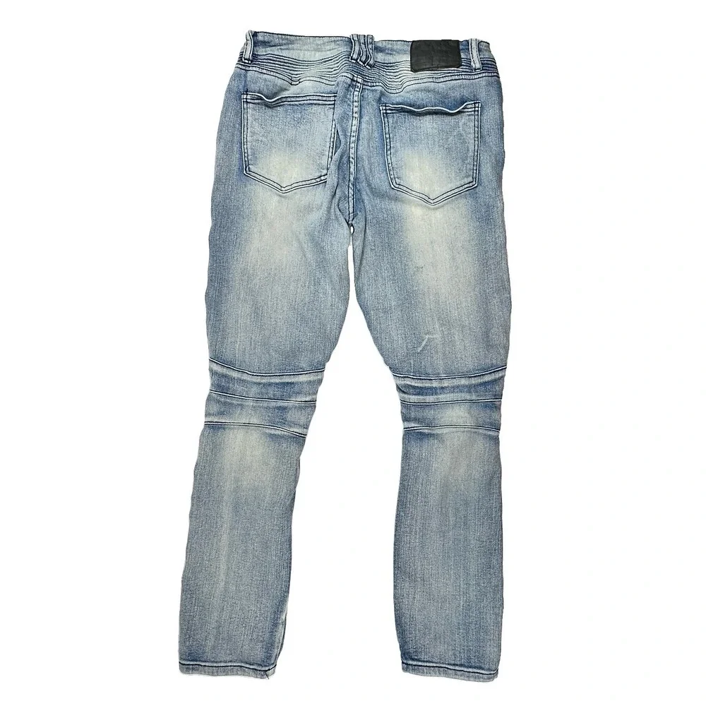 Rue21 Premium Moto Skinny Jeans Distressed Side Stripe Light Wash Men's 30x32
